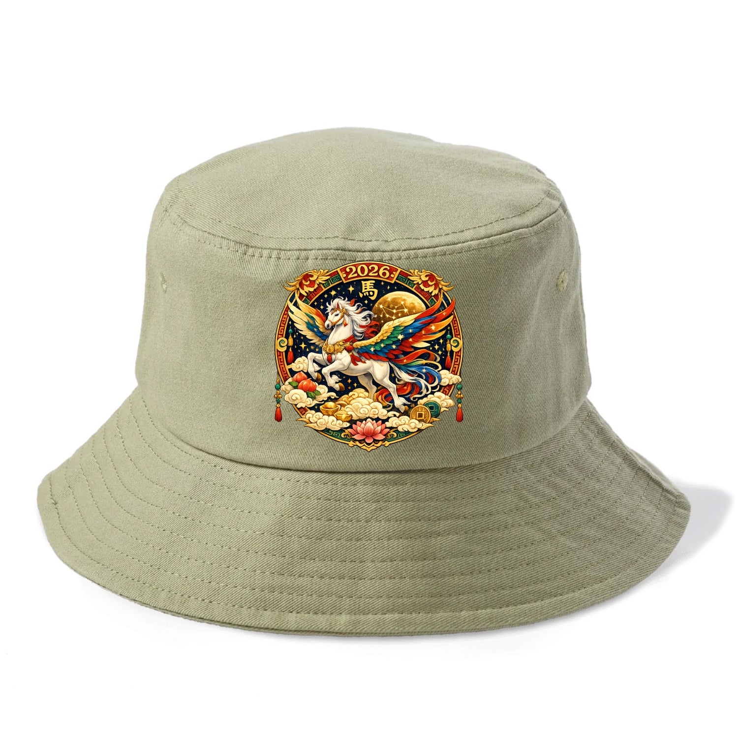 CELESTIAL HORSE | Heavenly horse among clouds and stars | Wings of flowing energy - Bucket Hat - Army Green