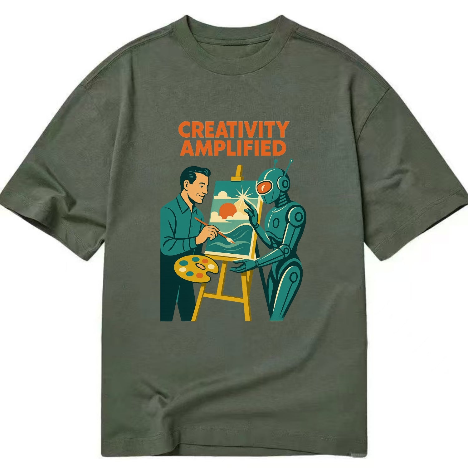 Artist and AI creating beautiful masterpiece together - "Creativity Amplified" - - Classic T-shirt - Army Green