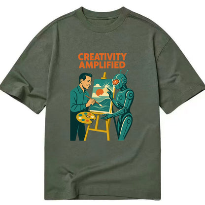 Artist and AI creating beautiful masterpiece together - "Creativity Amplified" - - Classic T-shirt - Army Green
