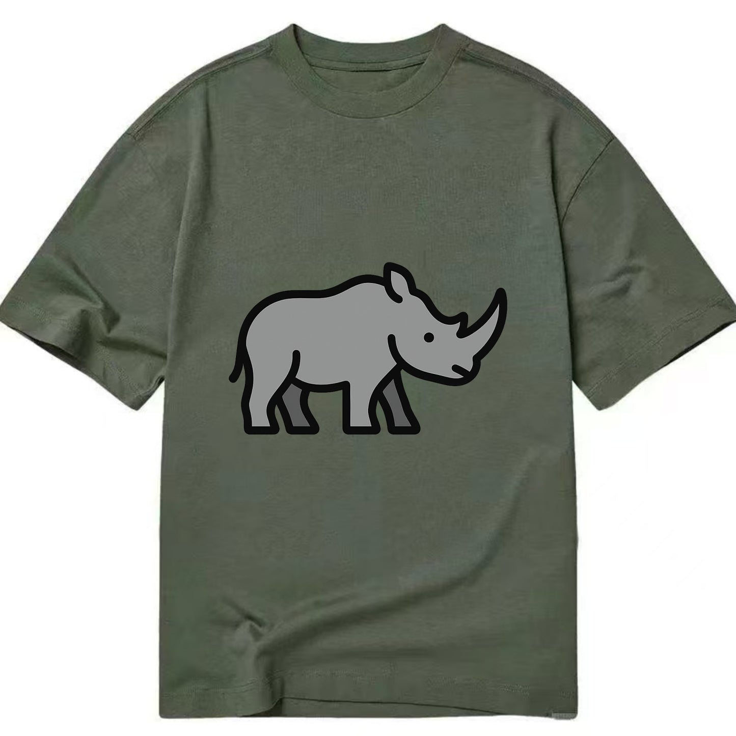 Rhinoceros - Gray with horn flat side profile - Classic T-shirt - Army Green