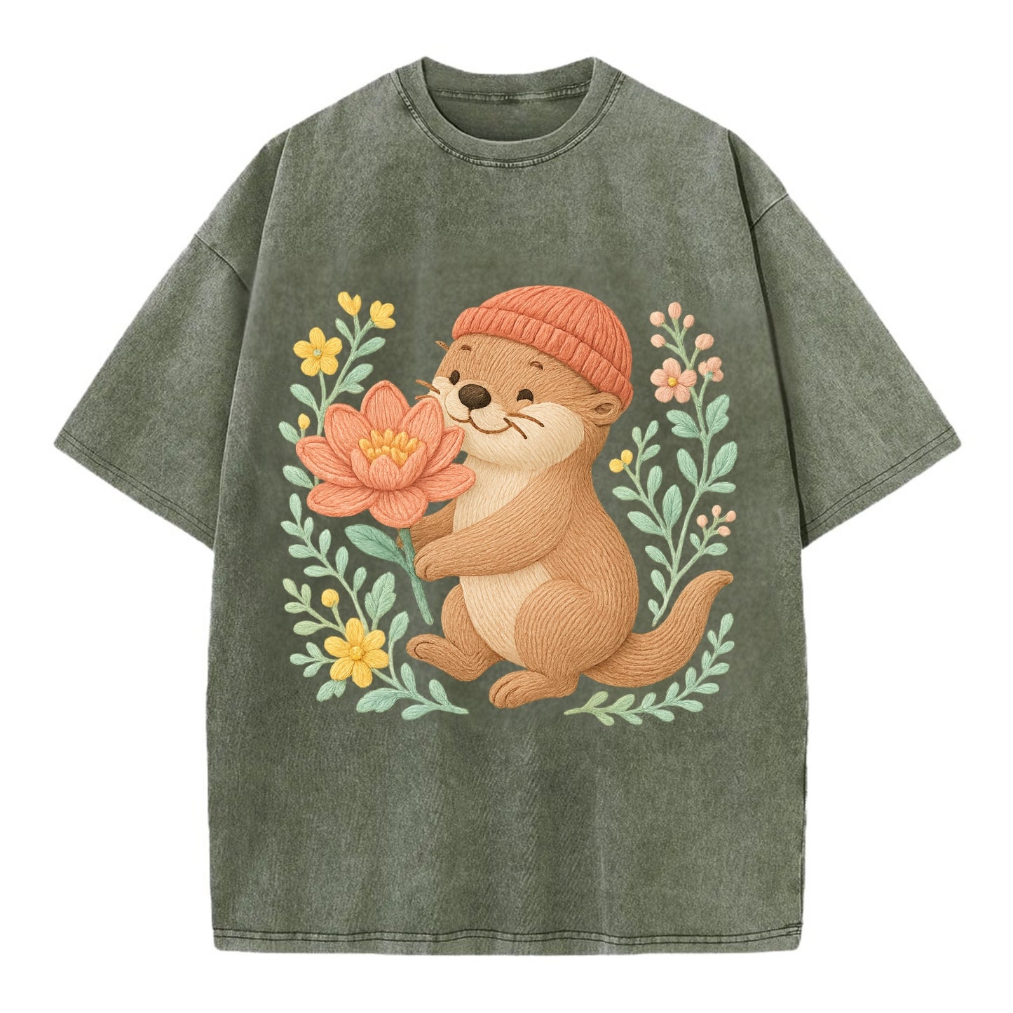 Peach Otter - Vintage T-shirt - Army Green