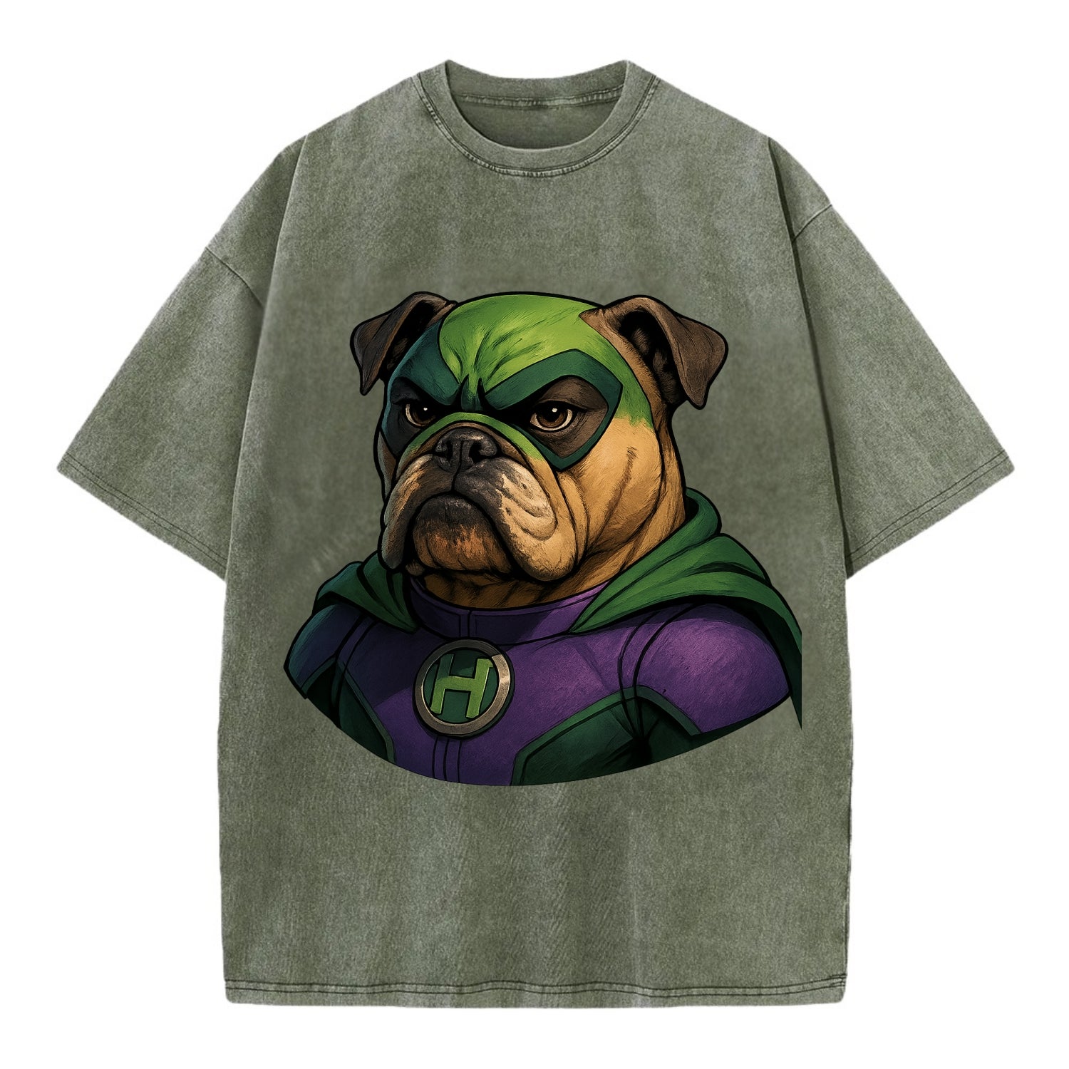 Bulldog Strong Hero  - Vintage T-shirt - Army Green