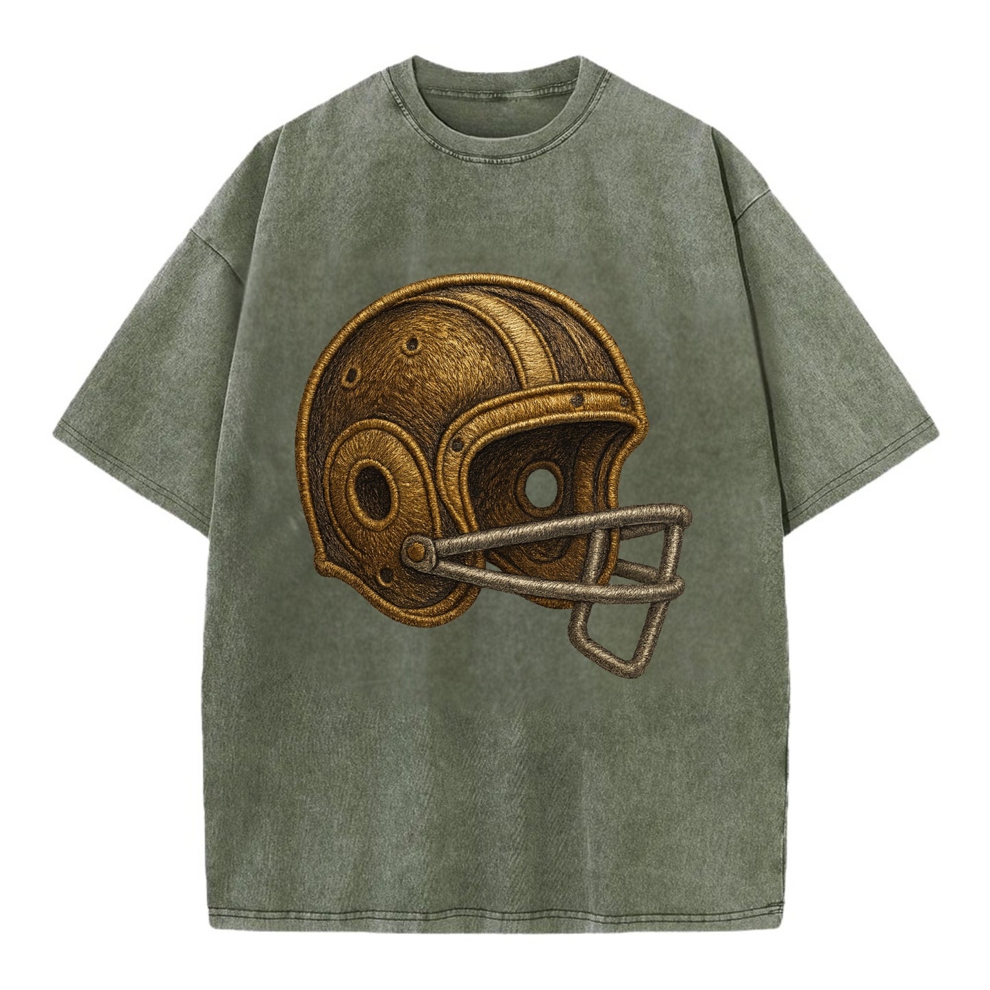 Football Helmet  - Vintage T-shirt - Army Green