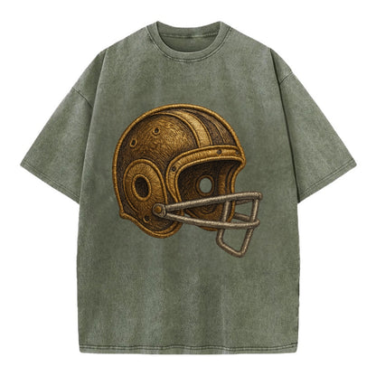 Football Helmet  - Vintage T-shirt - Army Green
