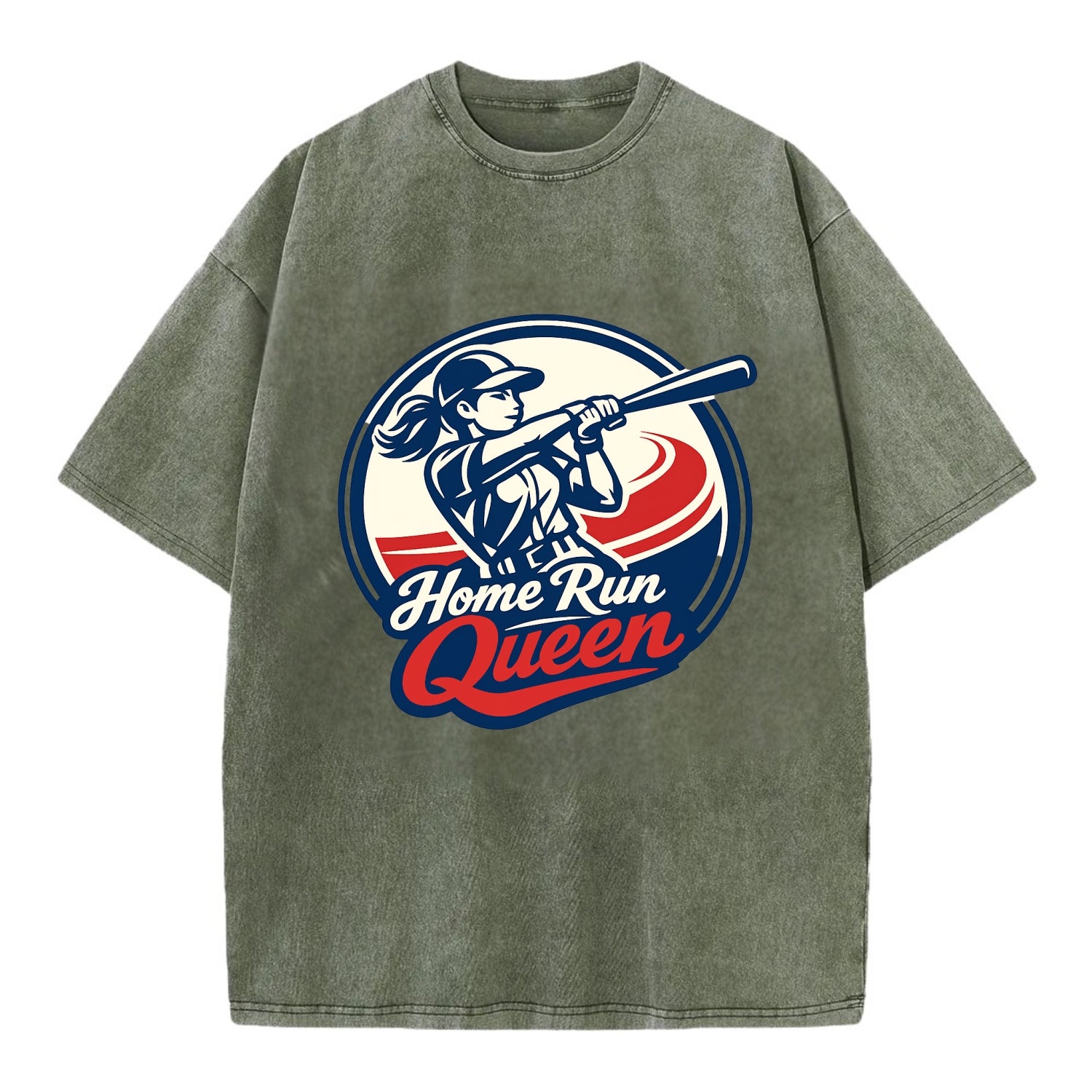 Feminine Power at Bat - Vintage T-shirt - Army Green