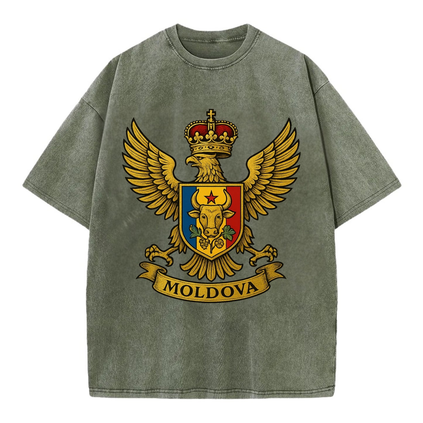 Moldova Heritage Badge  - Vintage T-shirt - Army Green