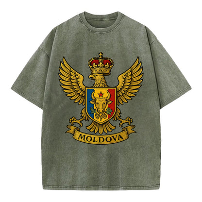 Moldova Heritage Badge  - Vintage T-shirt - Army Green