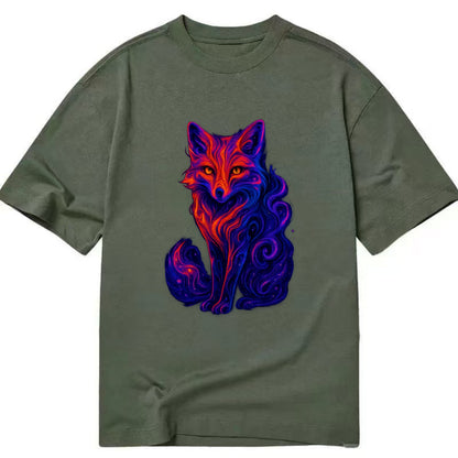 Clever fox with tail dissolving into cosmic nebula swirls, orange to purple - Classic T-shirt - Army Green