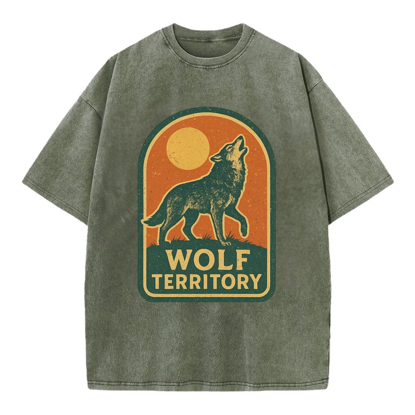 Wolf Territory Marking  - Vintage T-shirt - Army Green