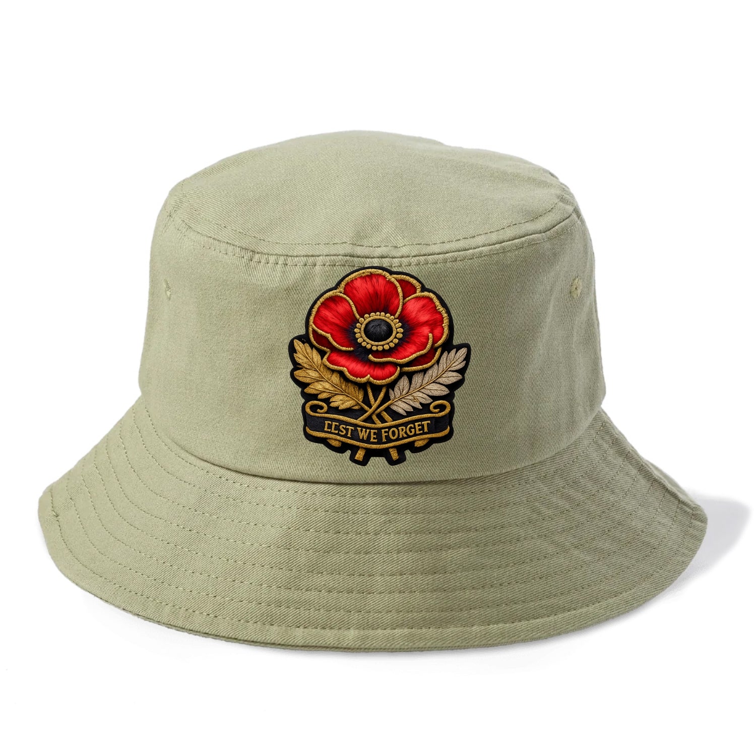 MEMORIAL POPPY - red poppy flower in scarlet , remembrance - Bucket Hat - Army Green