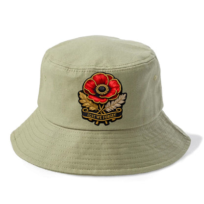MEMORIAL POPPY - red poppy flower in scarlet , remembrance - Bucket Hat - Army Green