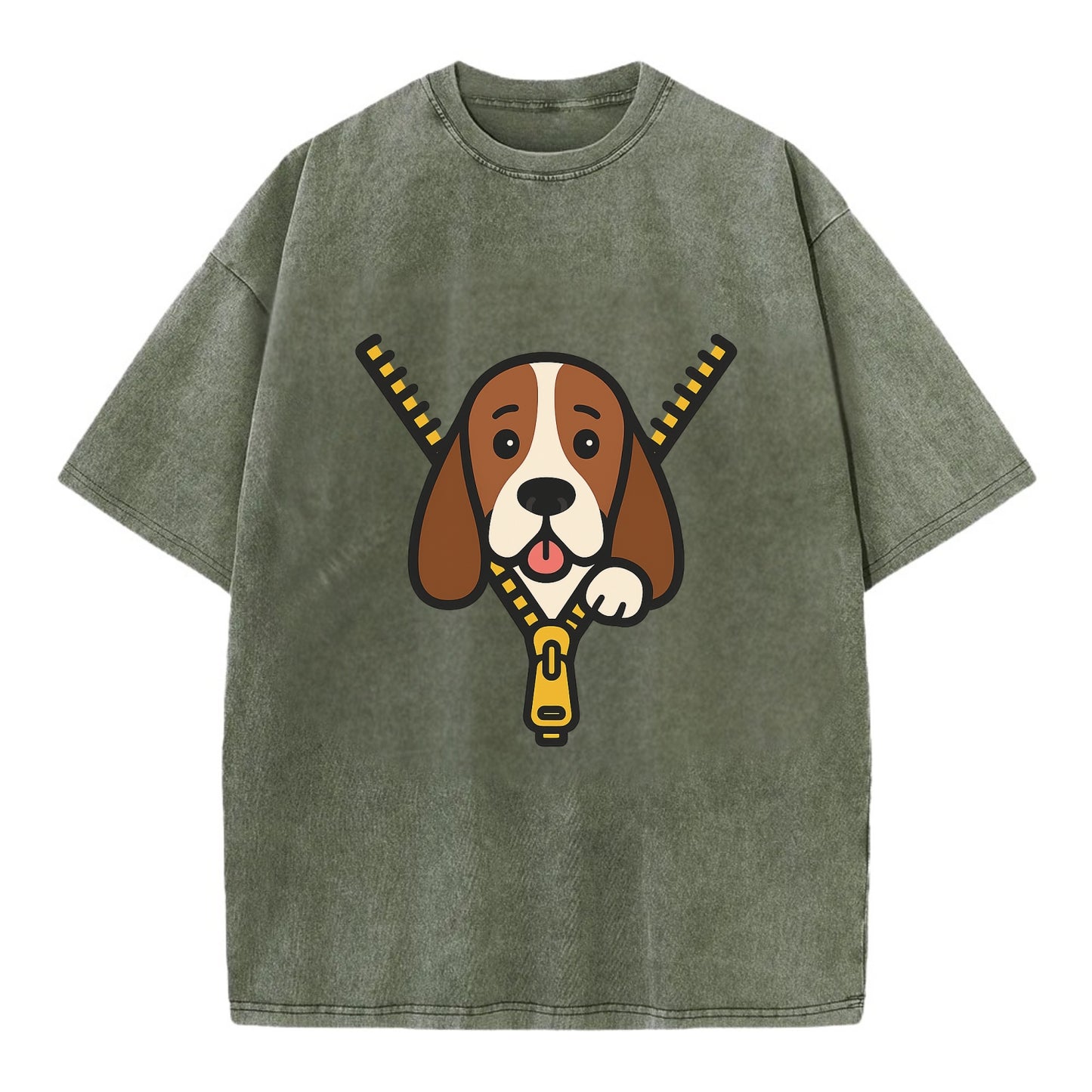 Basset Hound - Vintage T-shirt - Army Green