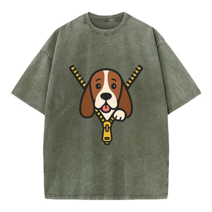 Basset Hound - Vintage T-shirt - Army Green
