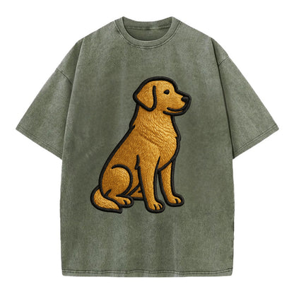Golden Retriever - Contemporary geometri - Vintage T-shirt - Army Green