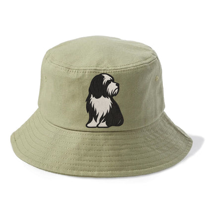 Tibetan Terrier - Black and white long c - Bucket Hat - Army Green