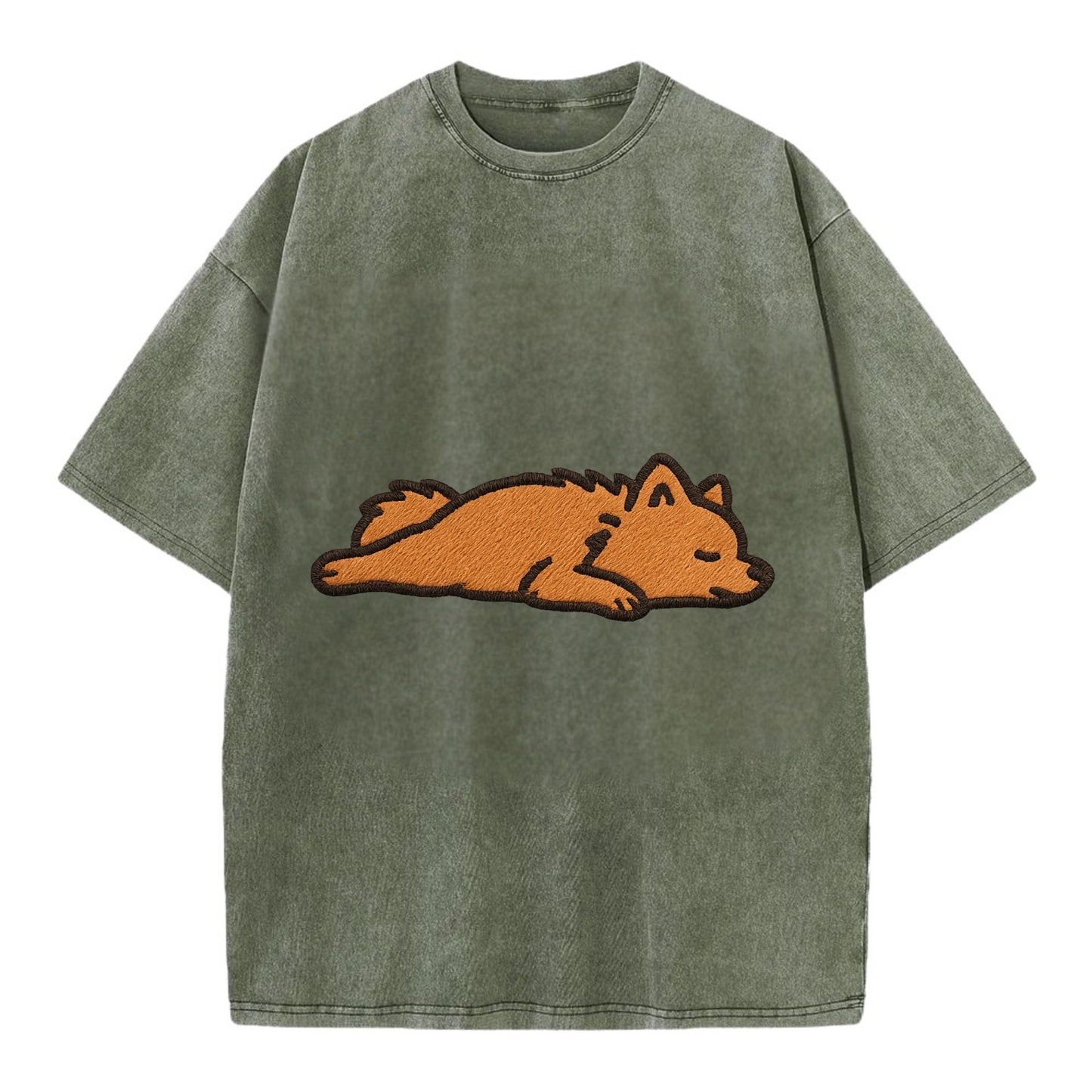 Pomeranian - Orange fluffy fully relaxed Vintage T-shirt - Army Green