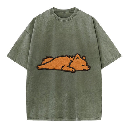 Pomeranian - Orange fluffy fully relaxed Vintage T-shirt - Army Green