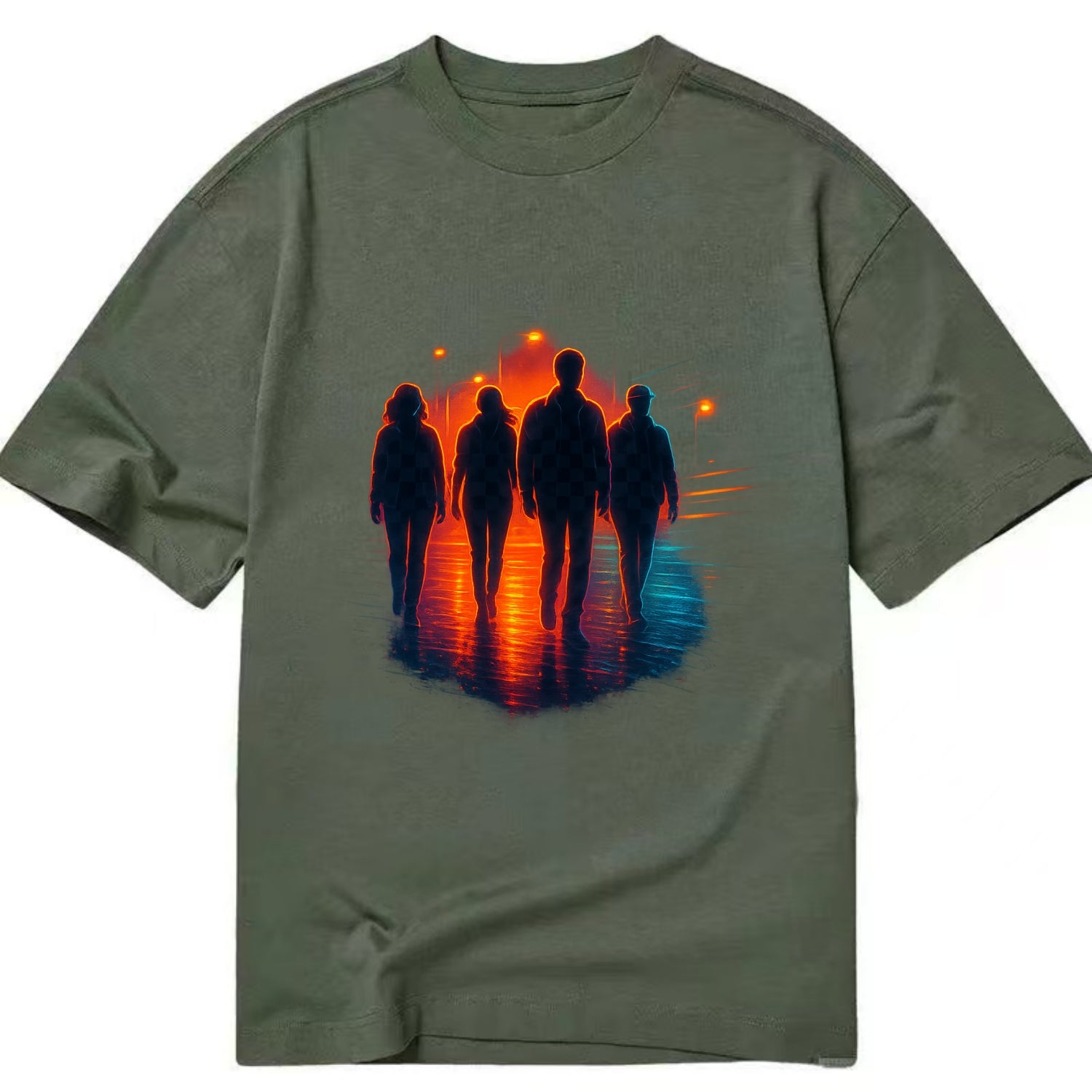 gang of silhouettes walking together at sunset by the beach - Classic T-shirt - Army Green