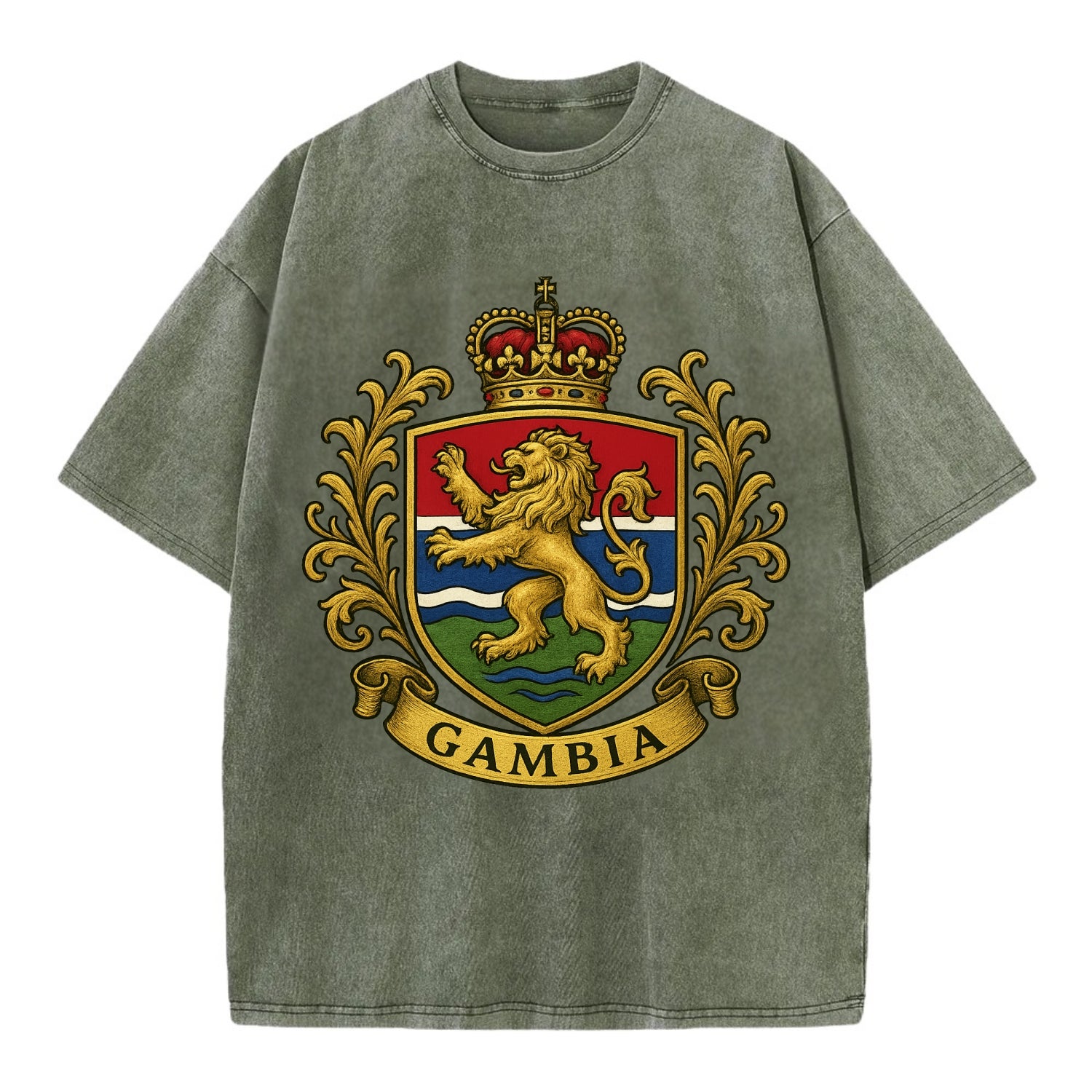 Gambia Heritage Badge  - Vintage T-shirt - Army Green