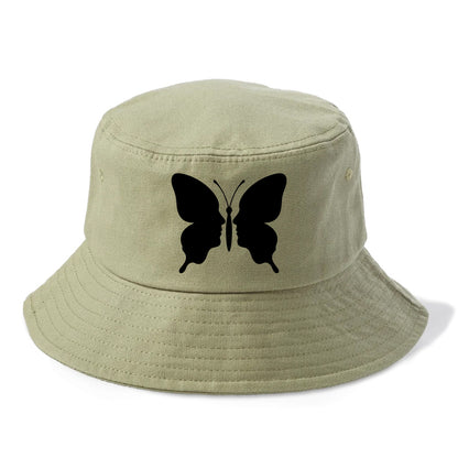 Butterfly wings - negative space reveals hidden faces or patterns - Bucket Hat - Army Green