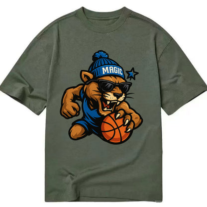 Florida Panther wearing Magic beanie with star wand patch and wayfarer sunglasses - Classic T-shirt - Army Green