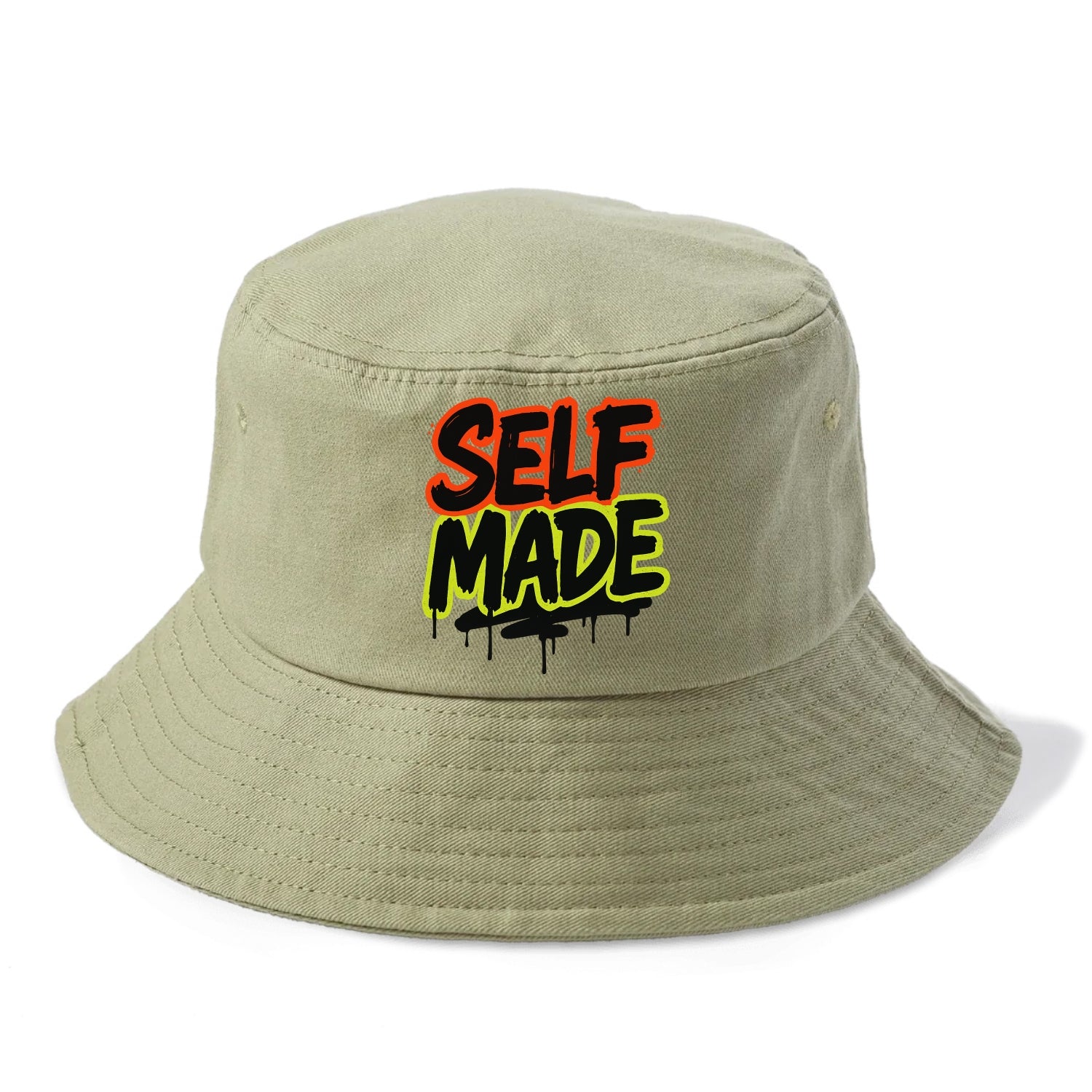 Bold typography design - "SELF MADE" - built from nothing, earned success - Bucket Hat - Army Green
