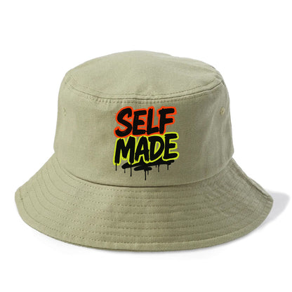 Bold typography design - "SELF MADE" - built from nothing, earned success - Bucket Hat - Army Green