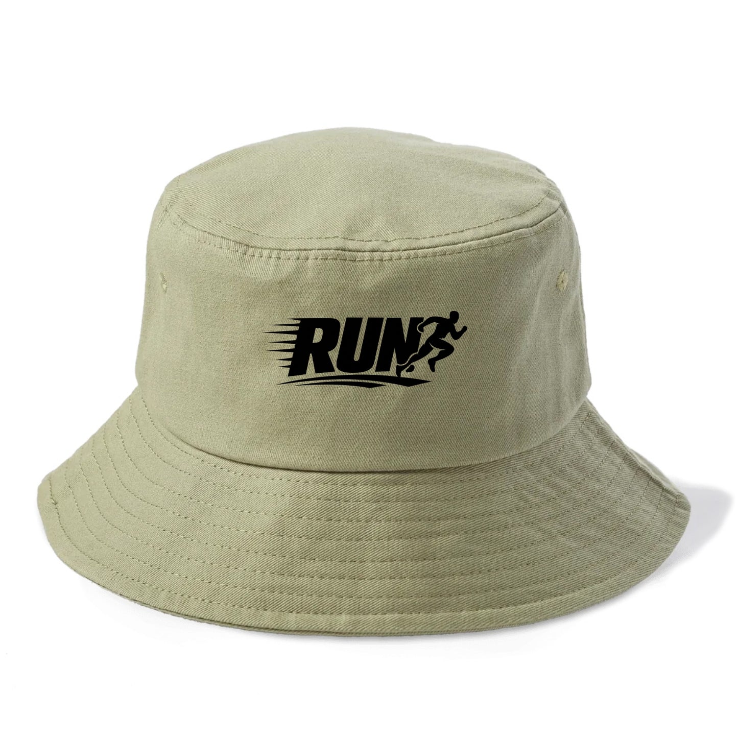 Bold typography design - "RUN" - cardio life, runner identity - Bucket Hat - Army Green