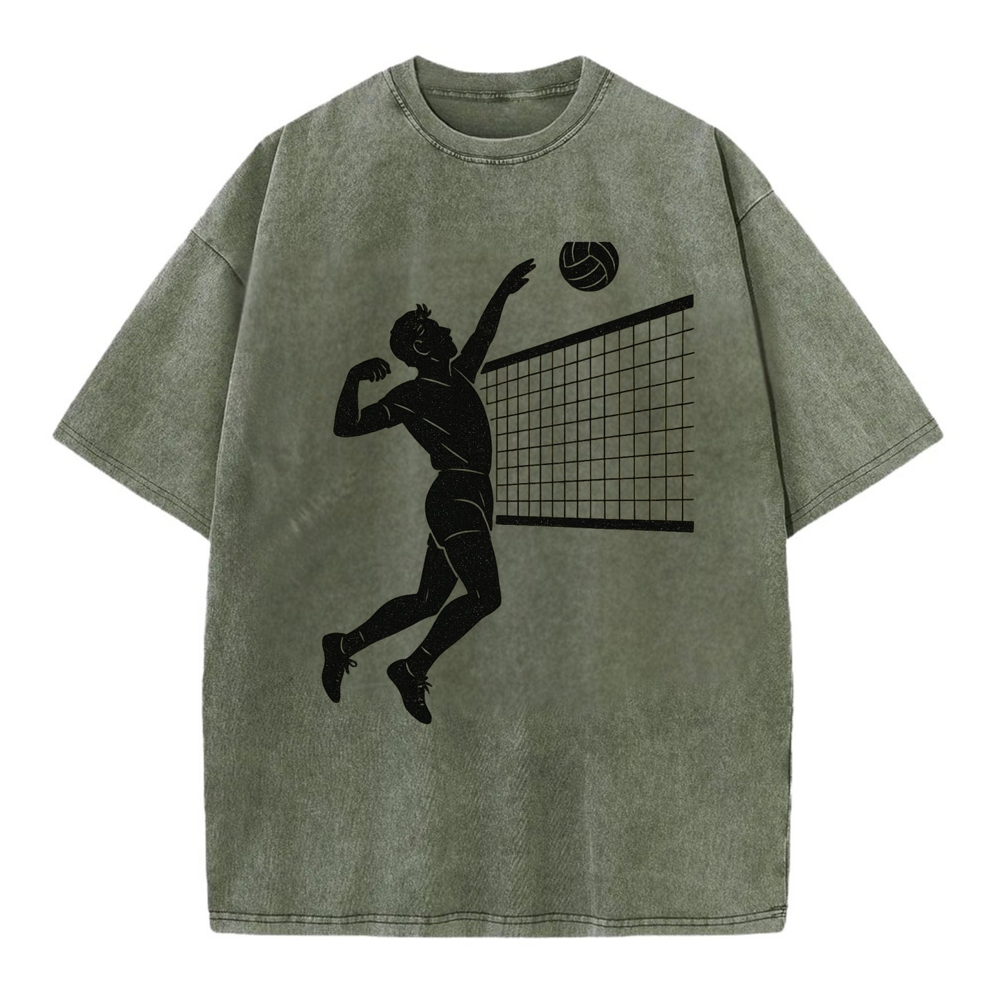 Volleyball player spiking at the net - Vintage T-shirt - Army Green