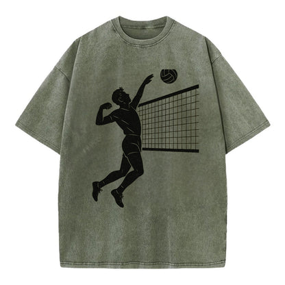 Volleyball player spiking at the net - Vintage T-shirt - Army Green