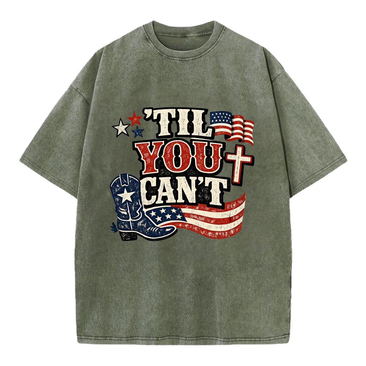 Til You Cant - Patriot Cross - Vintage T-shirt - Army Green