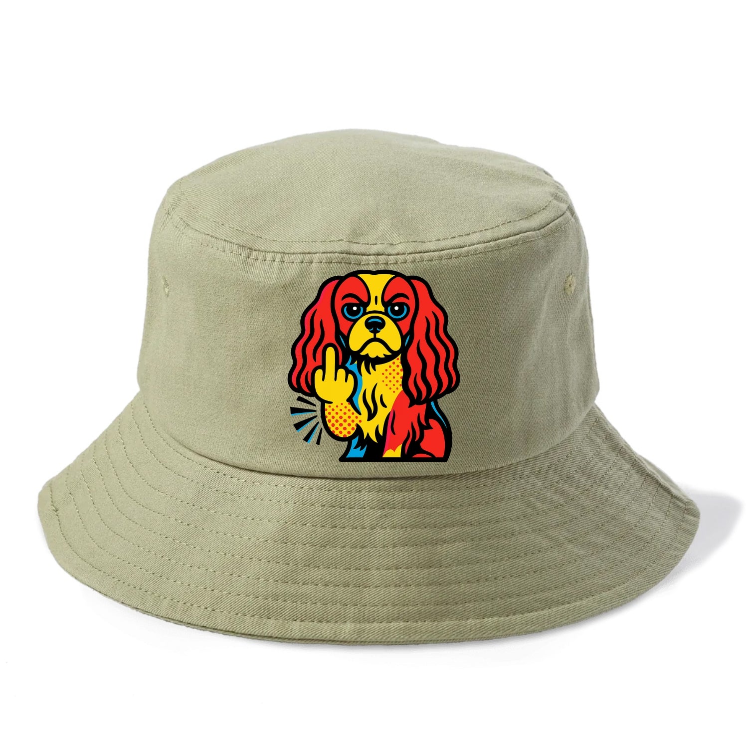 Cavalier King Charles Spaniel with long ears, regal paw giving finger - Bucket Hat - Army Green