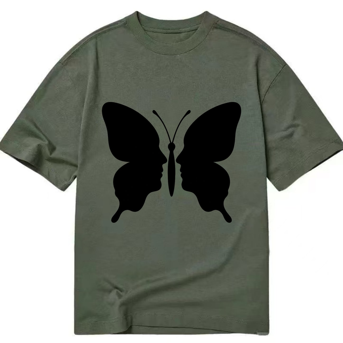 Butterfly wings - negative space reveals hidden faces or patterns - Classic T-shirt - Army Green