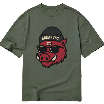 Fayetteville Razorback wearing Arkansas beanie with hog patch - Classic T-shirt - Army Green