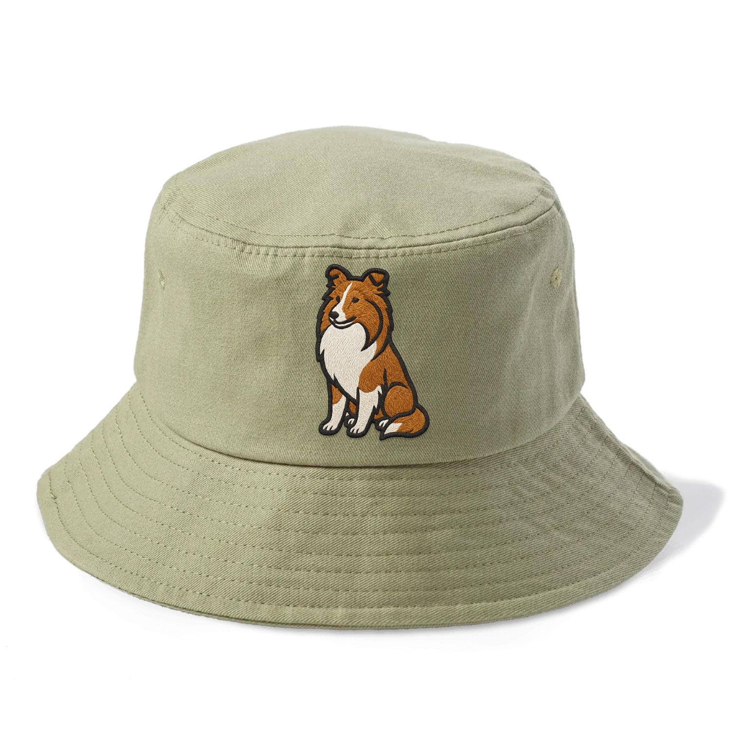 Shetland Sheepdog - Sable and white embr Bucket Hat - Army Green