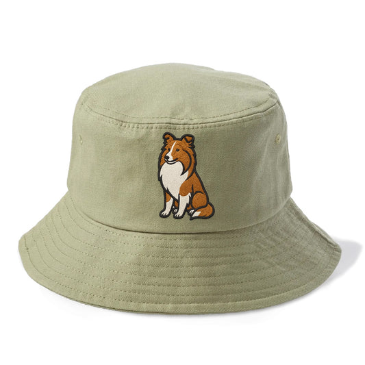 Shetland Sheepdog - Sable and white embr Bucket Hat - Army Green