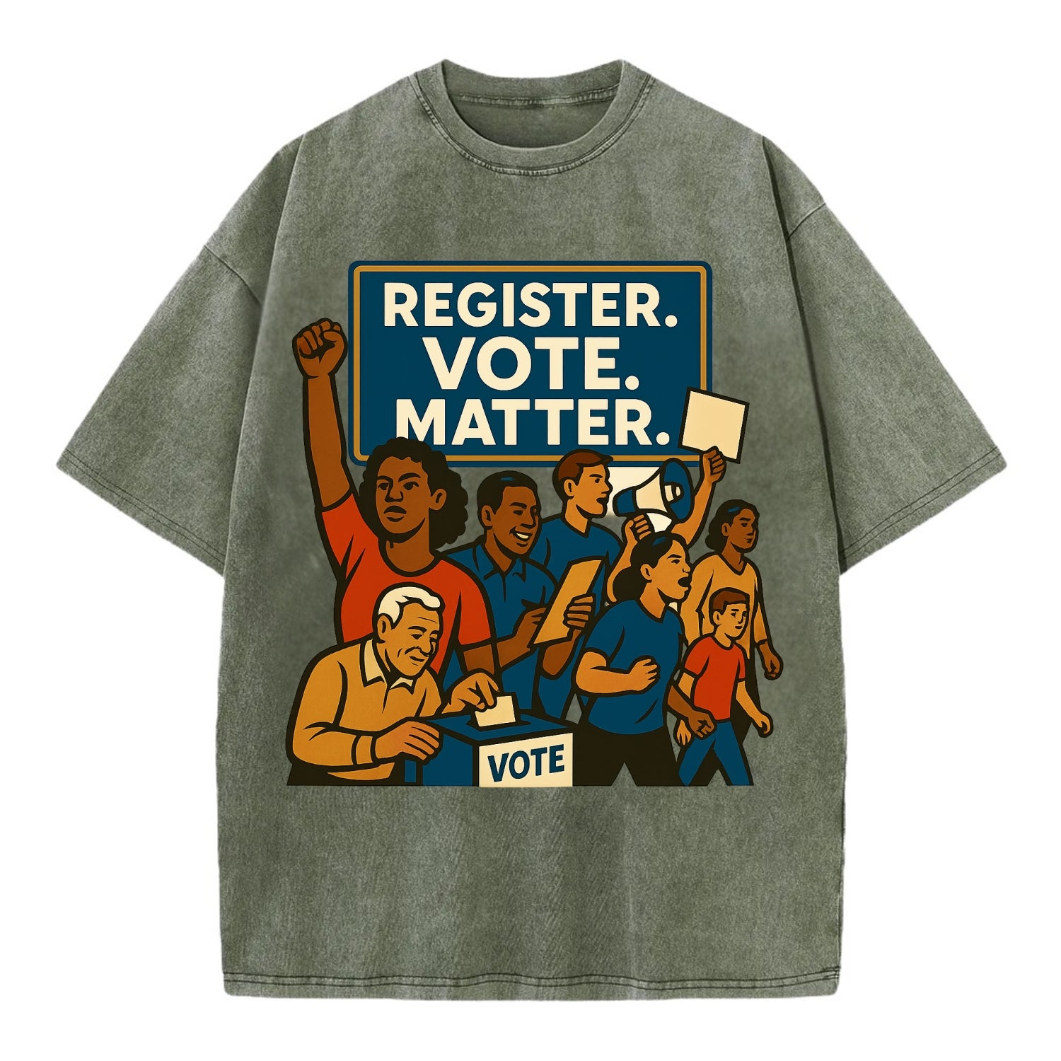 Voter registration drive bringing community together - "Register. Vote. Matter." - Vintage T-shirt - Army Green