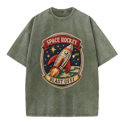RETRO ROCKET - 1950s space rocket in silver and red , atomic age - Vintage T-shirt - Army Green