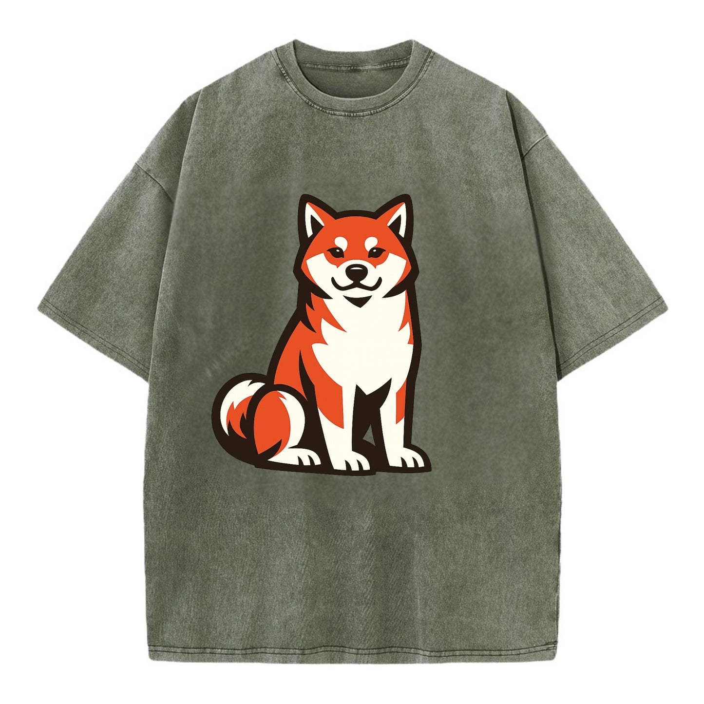 Sitting Shiba Inu Emblem - Vintage T-shirt - Army Green