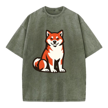 Sitting Shiba Inu Emblem - Vintage T-shirt - Army Green
