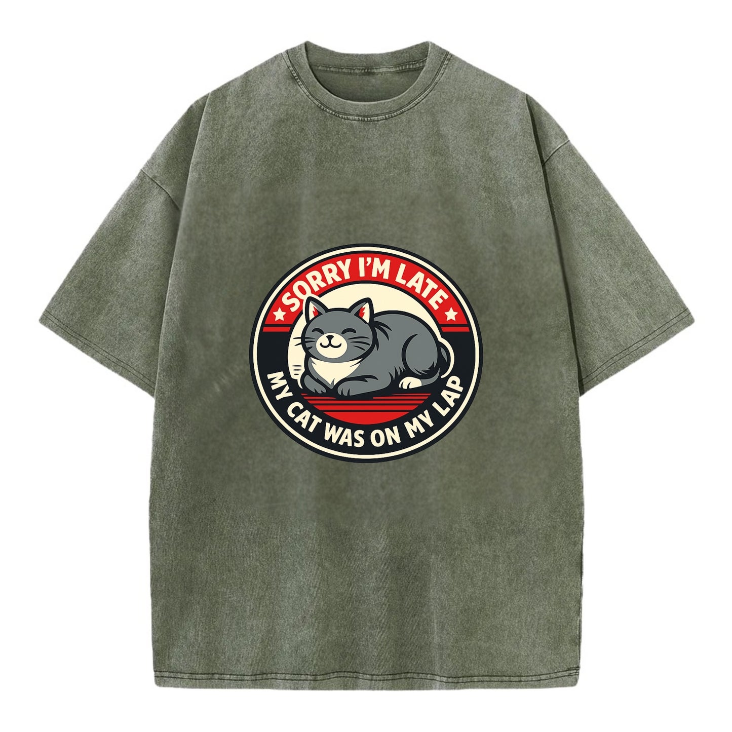 Charming Cat Loaf Excuse Emblem - Vintage T-shirt - Army Green