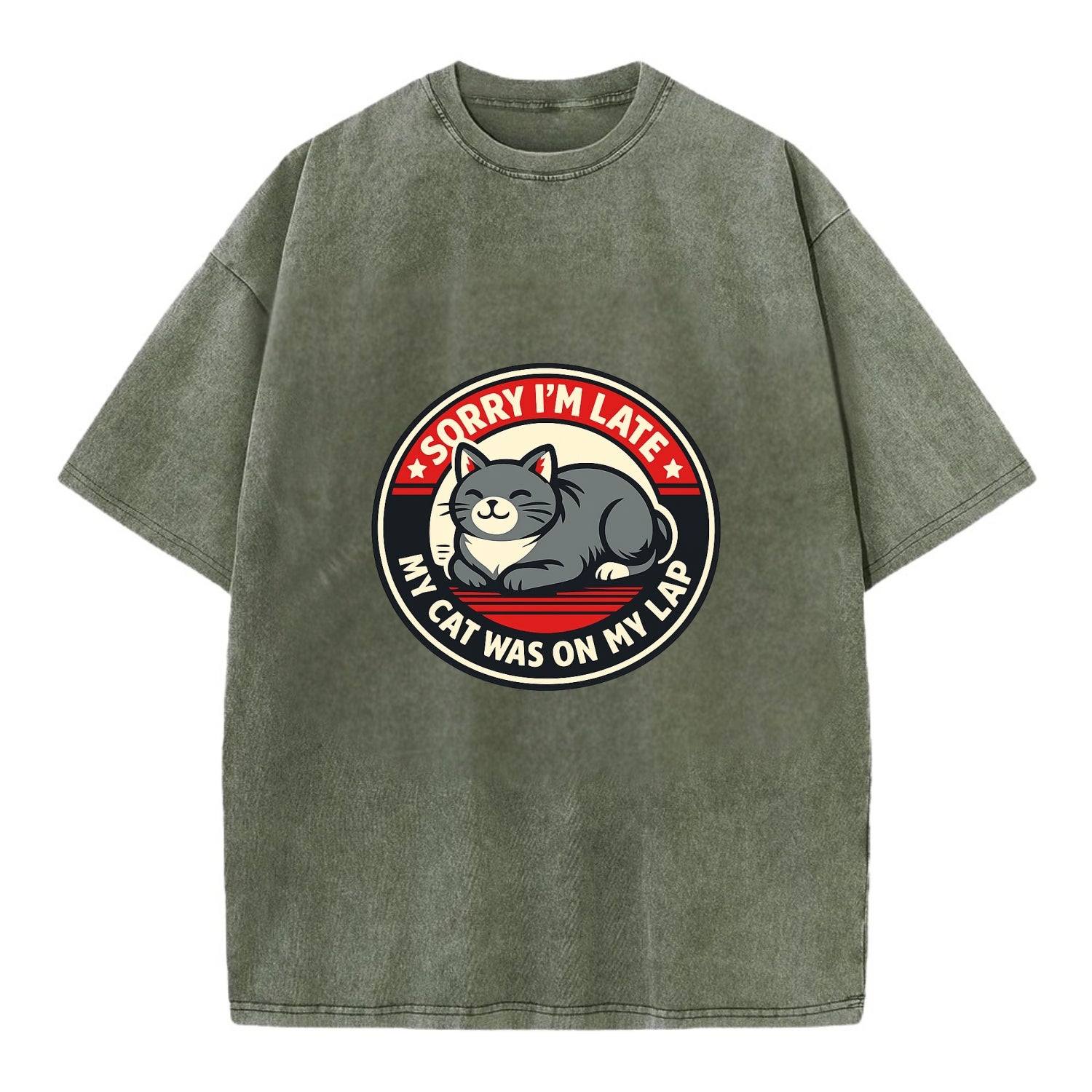 Charming Cat Loaf Excuse Emblem - Vintage T-shirt - Army Green