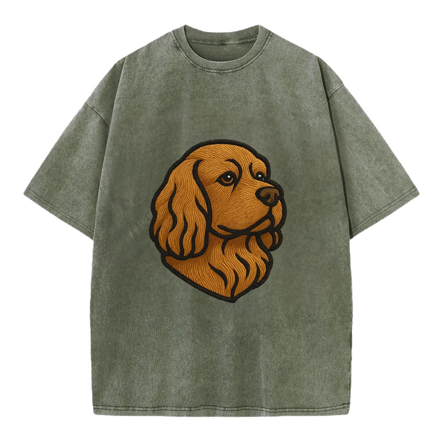Sussex Spaniel - Golden liver embroidered low-set design - Vintage T-shirt - Army Green
