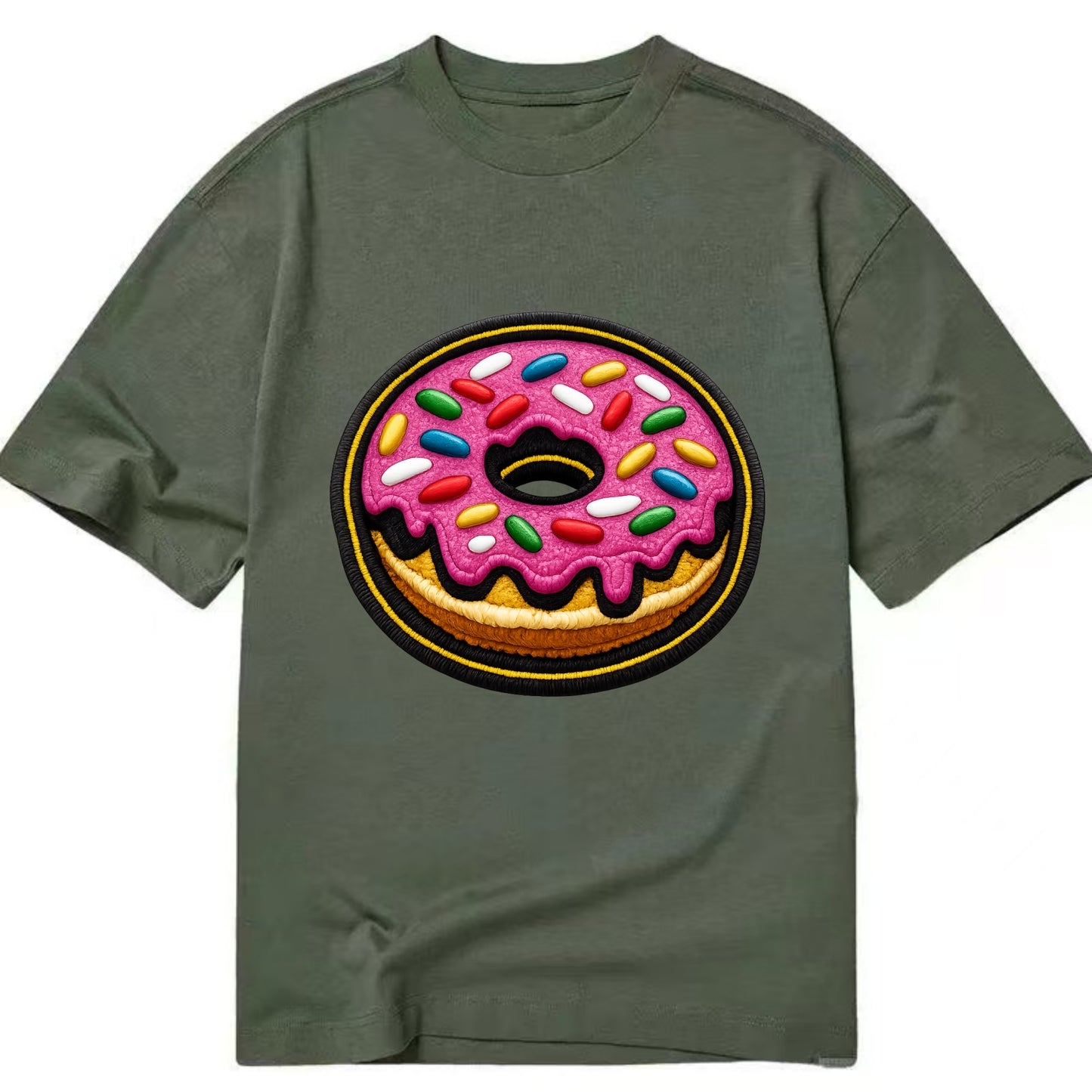 DONUT SPRINKLES - glazed donut with sprinkles in pink and rainbow , sweet treat - Classic T-shirt - Army Green