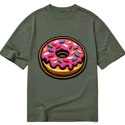 DONUT SPRINKLES - glazed donut with sprinkles in pink and rainbow , sweet treat - Classic T-shirt - Army Green