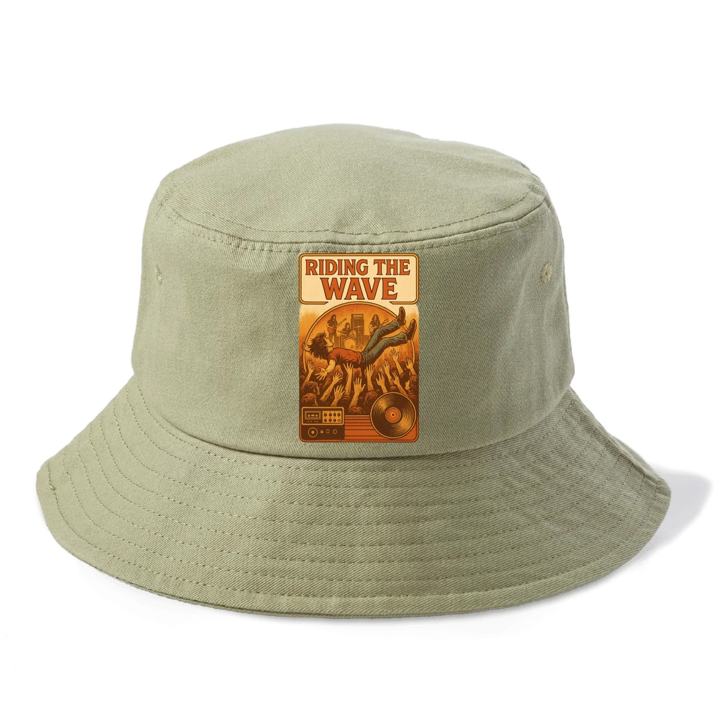 Crowd surfing at packed concert - "Riding the Wave" - concert energy - Bucket Hat - Army Green