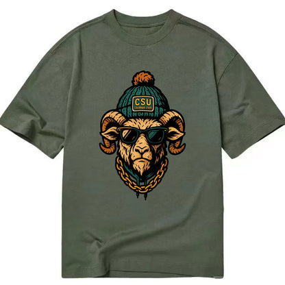 Fort Collins Ram wearing Colorado State beanie with CSU patch - Classic T-shirt - Army Green