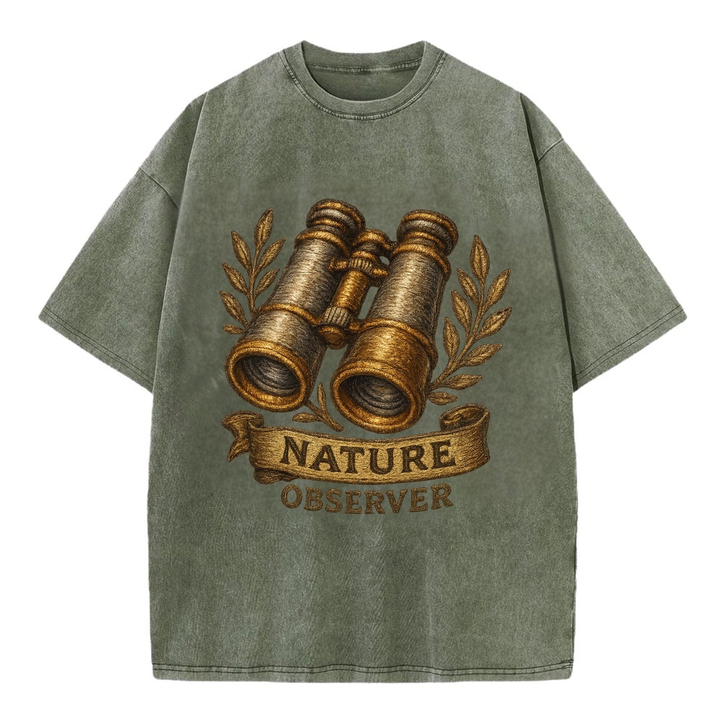 Binoculars for birdwatching - nature observer - Vintage T-shirt - Army Green
