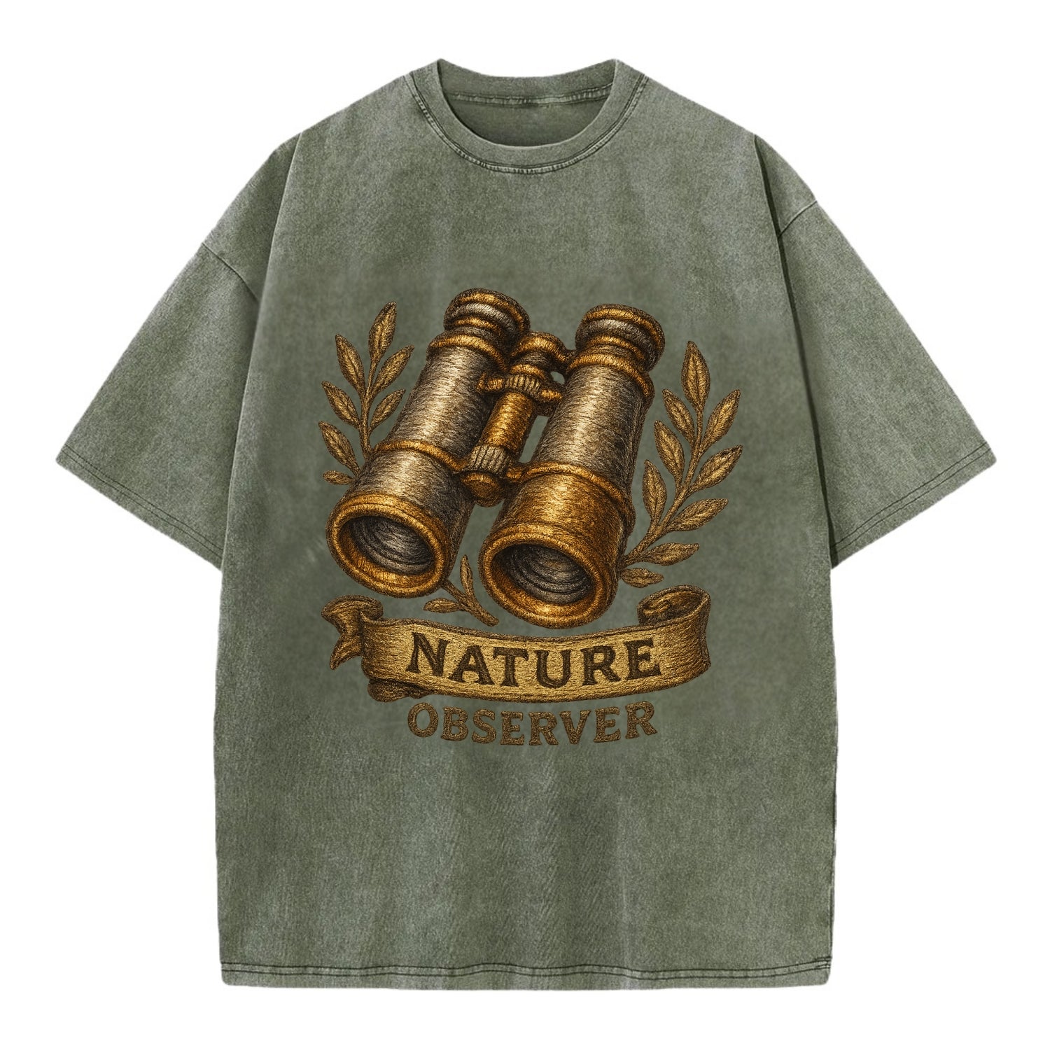 Binoculars for birdwatching - nature observer - Vintage T-shirt - Army Green