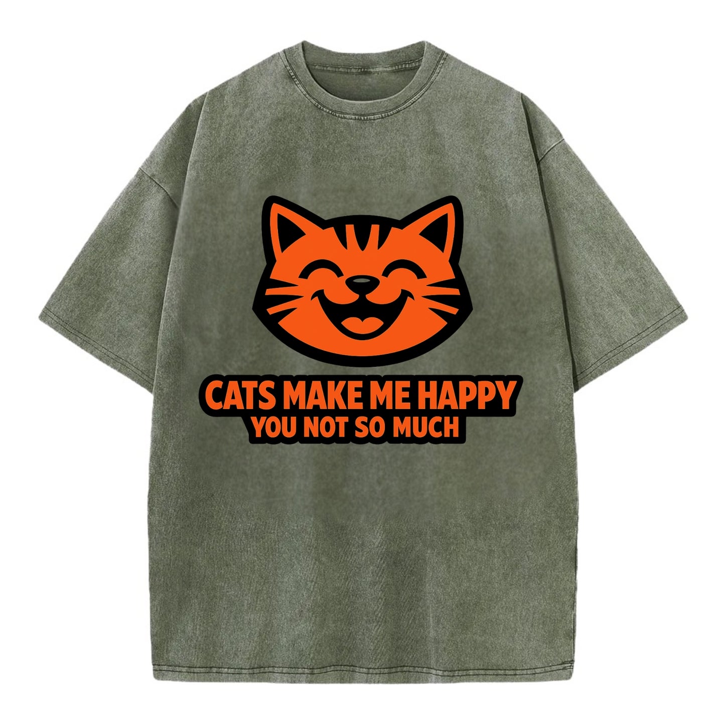 Feline Joy and Sassy Truths - Vintage T-shirt - Army Green